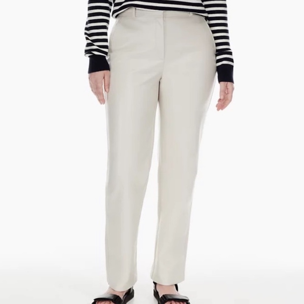 Aritzia Babaton Command Mid Rise Vegan Leather Pants Matte Pearl Cream Color